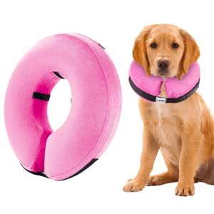 Inflatable Dog Collar with Quick Release and Adjustable Fit,This Protective Dog Cone for After Surgery Protects from Stitches, Bites, Licks and Wounds, Soft Pet Recovery Collar for Dogs, (Pink, XL)