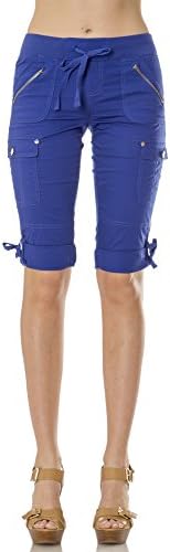 (28201R) Helium London Womens Stretch Poplin Cargo Capri With Drawstring Waist in Royal Size: 2X