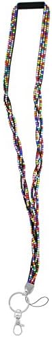 Braided Crystal Identification Badge, Cellphone Holder Lanyard with Swivel End (Rainbow, Black)