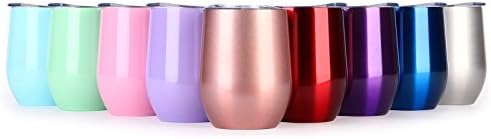 Wine Cup,12oz Wine Tumbler Stemless Glass Insulated Stainless Steel Coffee Tumbler Cup with Lid for Wine, Coffee, Champagne, Drinks, Cocktails (12oz, Wine red)