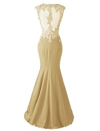 Topdress vestido tipo sirena para graduación con espalda al descubierto, con apliques de encaje, para mujer