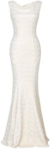 JUESE Women's 50's Floor Length Sleeveless Evening Party Dress (XL, Lace White)