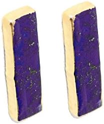 SONIA HOU Candy Bar Earrings, Gemstone Bar Earstud Earrings Electroplated in 24K Gold - Birthday, Wedding, Anniversary, Engagement, Bridal Party Gifts (Denim Lapis Lazuli)