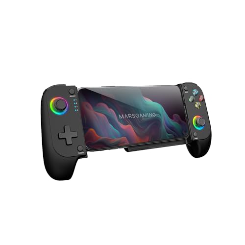 MGPX, Bluetooth 5.0 Gamepad 2in1, RGB Neon, Dual Vibration und Turbo-Funktion, Smartphone-Halterung bis zu 6.8", Controller Kompatibilität PC, Android, iOS und Konsolen, USB-C, Schwarz