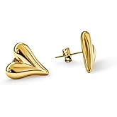Altitude Boutique 18K Gold Chunky Heart Earrings | Gold Plated Heart-Shaped Studs | Lightweight, Hypoallergenic Earrings For Women