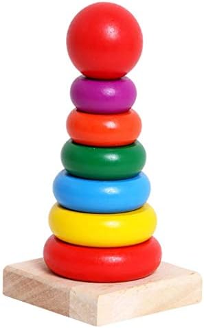 Uticon Stacker Toy,Classic Wooden Rainbow Stacker Rings Stacking Educational Kids Toddlers Toy