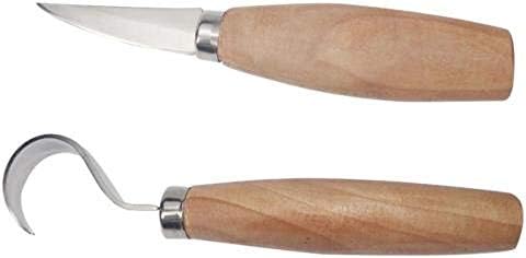 IETONE Set of 2 Wood Carving Knives Set, Hook Knife for Carving Spoons Bowls Kuksa and Cups, Carving Whittling Cutting Knife for Fine Chip Carving Wood