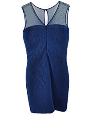 Calvin Klein Women's Blue Embellished Mesh Yoke Cocktail Dress 14