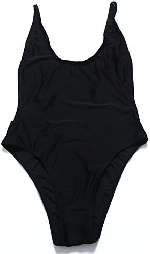 Cuplum Sexy One Piece Swimsuit Backless High Cut Women's Swimwear (M(US 6-8), BLACK/CO1701)