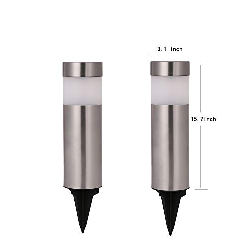 SUNWIND LED Solar Pathway Lights - 6 Pack Silver Stainless Steel Solar Landscape Lights Garden Outdoor Bollard Decorative Lighting for Path/Yard/Garden/Patio/Lawn/Home
