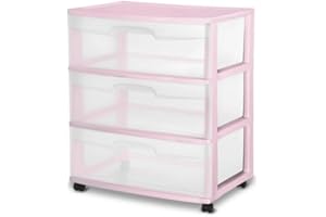 Wide 3‑Drawer Storage Cart – Pink, Plastic, Wheeled, BPA‑Free