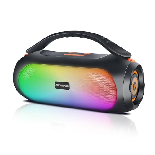AUDISHAKO Bocina Bluetooth ADS-800, Bocina Portátil Impermeable IPX5 con RGB Boombox, Mango Iluminado, 800W, 3 Modos EQ, Recargable, USB/AUX/TF para Viaje, Fiesta y Hogar