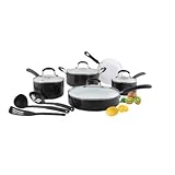 Concord Cookware CN1200 12-Piece 8-Inch Ceramic Nonstick Healthy Cookware Set, 2-5-Quart, Black