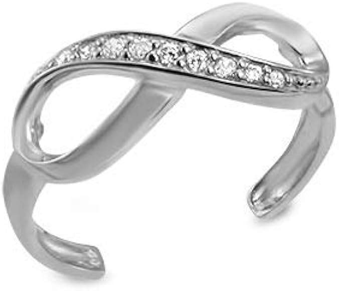 Amazon Com 14k White Gold Toe Ring Infinity Cz Size Adjustable Jewelry