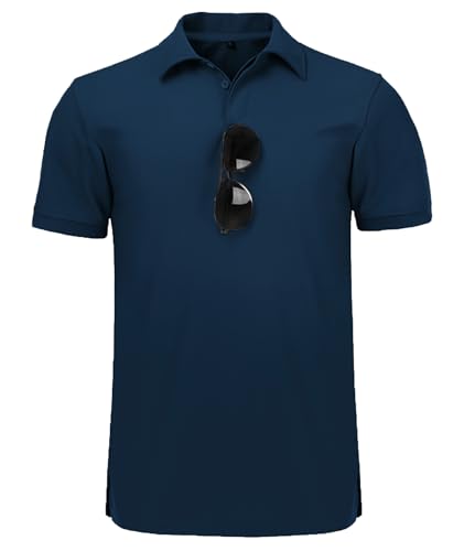 JACKETOWN Men's Polo Shirt Short Sleeve Quick Drying Breathable Tennis Polo Shirt Summer Polo Shirts for Men Button Front T-Shirts Sport Shirt Basic Regular Fit Golf