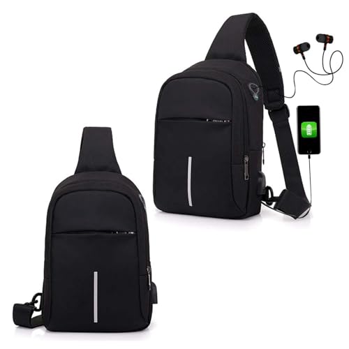 Mochila Cruzada Multifuncional para Hombre,Mochila unisex,Bolso de bandolera Impermeable con Puerto de Carga USB y de Auriculares,bandolera hombre,para Senderismo,Deportes,Actividades al Aire Libre