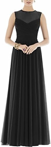 Ssyiz Women's Elegant Pleated Chiffon Floor Length Evening Party Dress, S6759 Black ,10