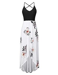 Vestido largo asimétrico floral sin mangas con cuello en V de verano de Twinklady para mujer