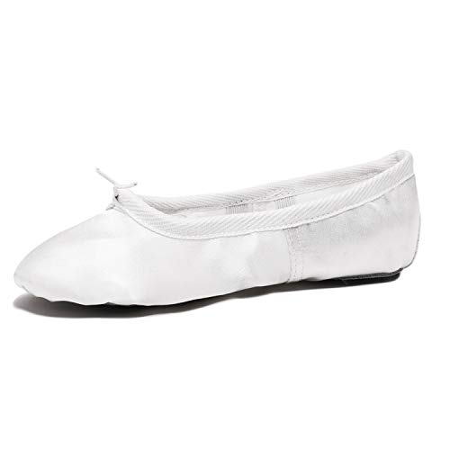 XJX Satin Ballet Shoes for Girl leather Split Sole Dance Slippers Yogu Shoes White 37 - Thumbnail 7