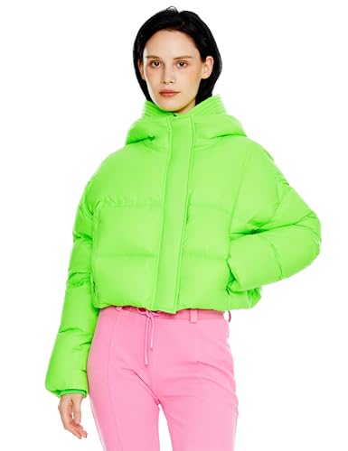 Orolay Women's Cropped Puffer Jacket Lightweight Short Down Coat with Hood Long Sleeves