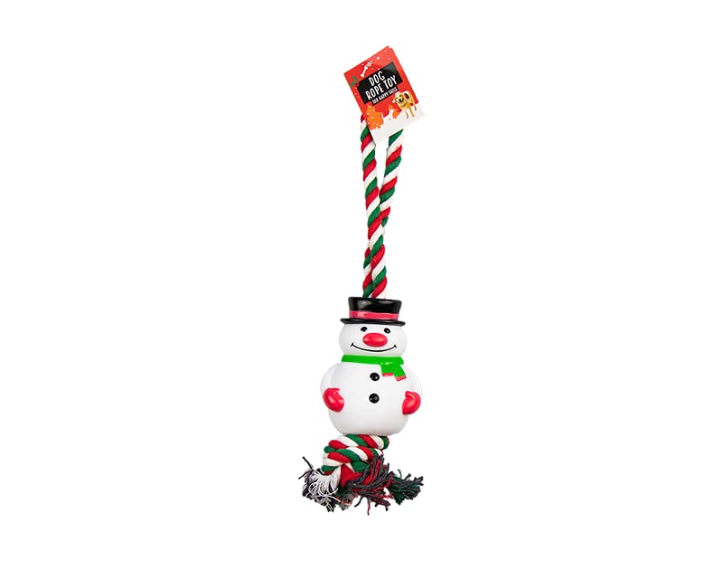 ACE CHRISTMAS SNOWMAN SQUEAKY DOG ROPE TOY