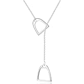 S925 Sterling Silver Double Horse Stirrup Lariat Necklace, Y Style Layered Horseshoe Pendant, Embrace Horse Jewelry Gifts For Women, with Gift box and Gift Card