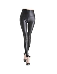 Leggings de cintura alta de piel sintética para dama
