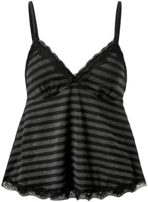 SOLY HUX Womens Y2K Lace Cami Sleeveless Striped Spaghetti Strap