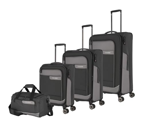 Juego de Maletas de 4 Ruedas Soft Shell Fabricado con Material Reciclado, Tallas L/M/S + Bolsa de Viaje, Serie VIIA: Juego de Trolley con de Mano en tamaño de Cabina IATA