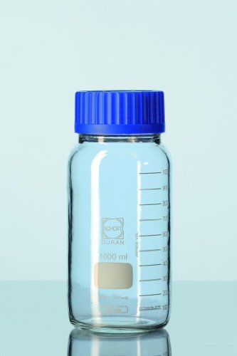 Qorpak 249302 Duran Clear Wide Mouth Type I Glass Lab GL80 Blue Polystyrene Plastic Cap & Pouring Ring, 1000 ml (Case 10)