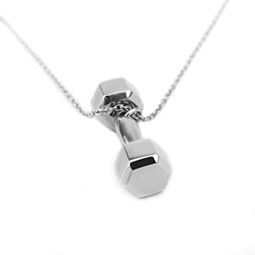 LEPENN Fitness Gym Dumbbell Weight Stainless Steel Pendant Necklace Unisex For Mens Womens (white)