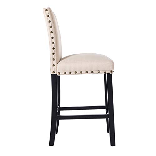 GOTMINSI Nailhead 24" Counter Height Stools Upholstered Bar Stools with Solid Wood Legs, Set of 2 (Beige)