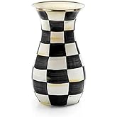 MACKENZIE-CHILDS Tall Enamel Vase, Unique Flower Vase, Decorative Table Decor for Living Room, Black-and-White Courtly Check