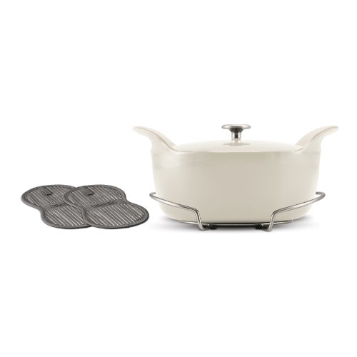 Click Here to See More Images Tramontina 80131/091DS Limited Editions Enameled Cast Iron Series 1200 Covered Oval Dutch Oven, Eggshell