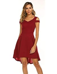 POGTMM Vestido de mujer con hombros descubiertos, manga corta, dobladillo alto, para cóctel, fiesta, línea A, para patinar.