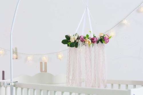 Boho Baby Mobile Flower Dreamcatcher Nursery Crib Mobile Floral Chandelier Baby Girl Shower Mom to be Gift Diam 8 inces(20 cm) - Thumbnail 6