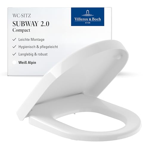 Villeroy & Boch WC-Sitz Subway 2.0 (Toilettensitz weiss, mit Scharnieren aus Edelstahl, Quick Release, Duroplast, ohne Soft-Close) 9M69Q101