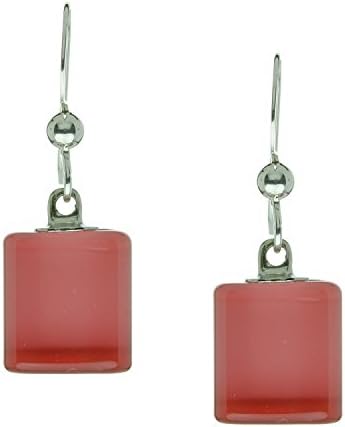 Handmade Torch Lampworked Glass Dangle Square French Hook Earrings - Peach Echo