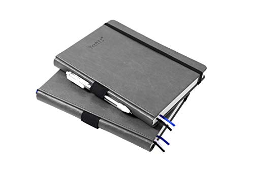 Thick-Hardcover-NotebookJournal-with-A5-120gsm-Premium-Paper-College-Ruled-Bound-Notebook-with-Pen-Holder-Grey-Leather-3-Ribbon-Marker-Inner-Pocket-84-x-57-in