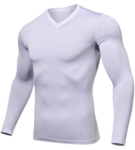Lavento Men's 3 Pack Compression Shirts Baselayer Long-Sleeve Dry Fit T-Shirts (V Neck Black/Dark Gray/White,X-Large) - Thumbnail 3