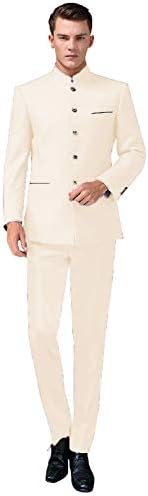 YZHEN Men's Solid 2-Piece Suit Slim Fit Stand Collar Tuxedo Blazer Jacket Pants Vest Set
