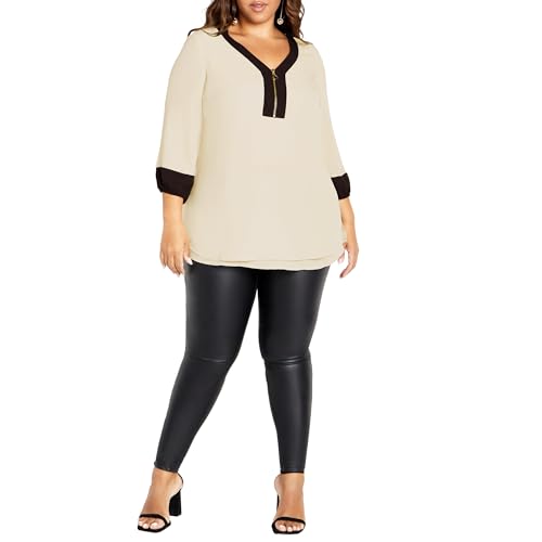 AVE STUDIO PLUS SIZE SHIRT MELINDA ZIP IN SAND/BLK, SIZE 16