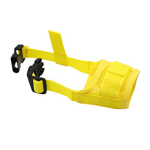 QiCheng&LYS Pet Dog Mouth Covers Comfortable Breathable Nylon Mesh Muzzles Anti-Biting Barking Dog Safety Mask with Adjustable 4 Colors Available (S, Yellow)