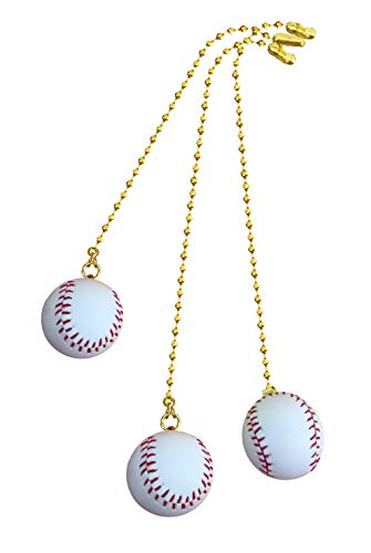 Decorative Sports Baseball Ceiling Fan Pull with beaded chain - 3 pack- FA120 for bedroom, Nursery, kids room, Den - Thumbnail 2
