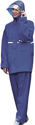 BigBoss 2 Pieces Men Women Raincoat Outdoor Waterproof Hooded Rain Jacket Pants, Navy, 2XL