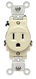 Leviton 5015-I 15 Amp, 125 Volt, Narrow Body Single Receptacle, Straight Blade, Commercial Grade, Grounding, Ivory