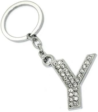 Stainless Steel &amp; Rhinestones Letter Ring Charm / Keychain Accessories - Silver (Y)