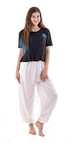 OaSa Womens Soft Comfy Drawstring High Waist Wide Leg Long Pajama Pants (White)