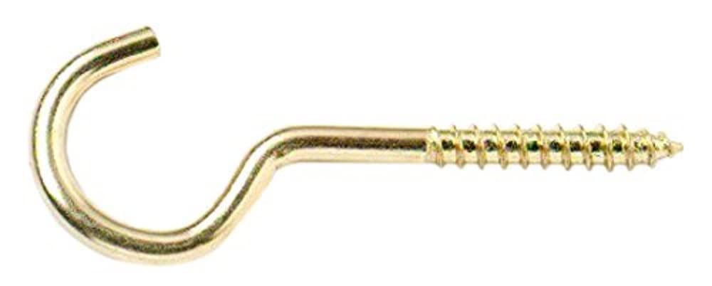 Merriway BH03577 (10 Pcs) EB 80 mm (3.1/8 Inch) Steel Screw-In Hook Brass Plated - Pack of 10 Pieces