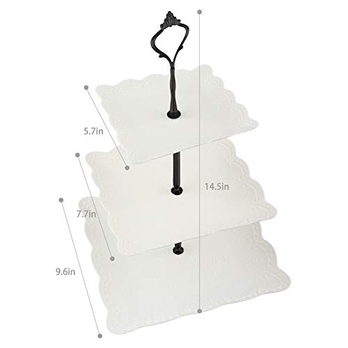 Lucky Will 3 Tier Cupcake Stand Plastic Tiered Tray Dessert Cakes Snacks Display Tower Tray for Wedding Birthday Party Tea Party (Black New Crown,Square)